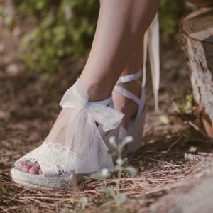 Lace White Wedding Shoes Wedges Bridal  Platform
